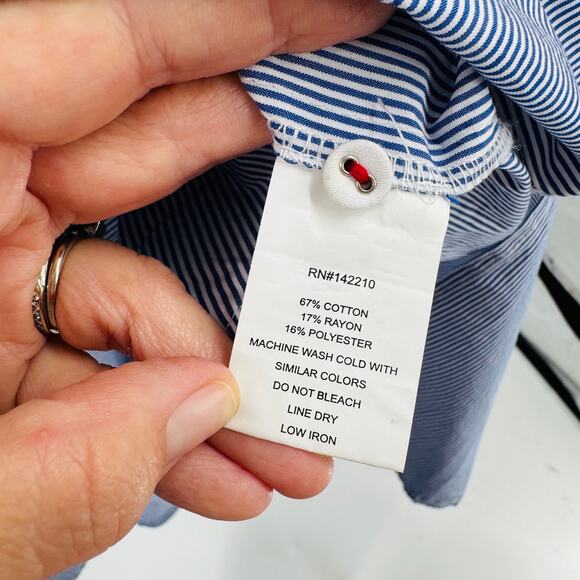 Mer.Sea Blue White Pinstripe Tunic Dress Split Hem 3/4 Sleeve Size Small - Picture 4 of 6